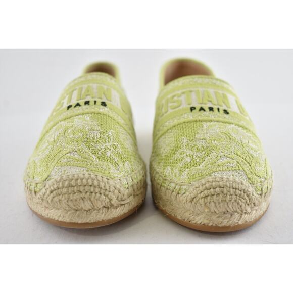 Dior Granville Toile De Jouy Embroidered Lime Green Logo Espadrille Flat 41.5 - Picture 7 of 12